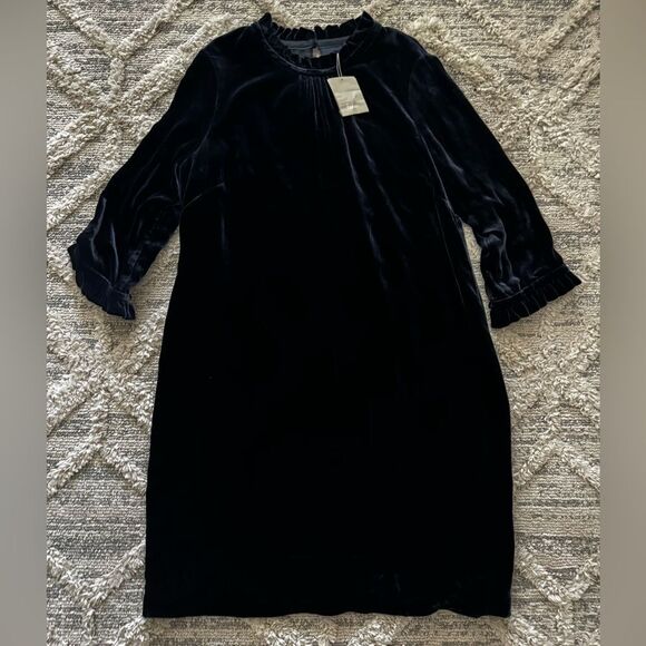 Boden Adora Velvet Shift Dress Navy Blue Size 14 - Picture 3 of 12